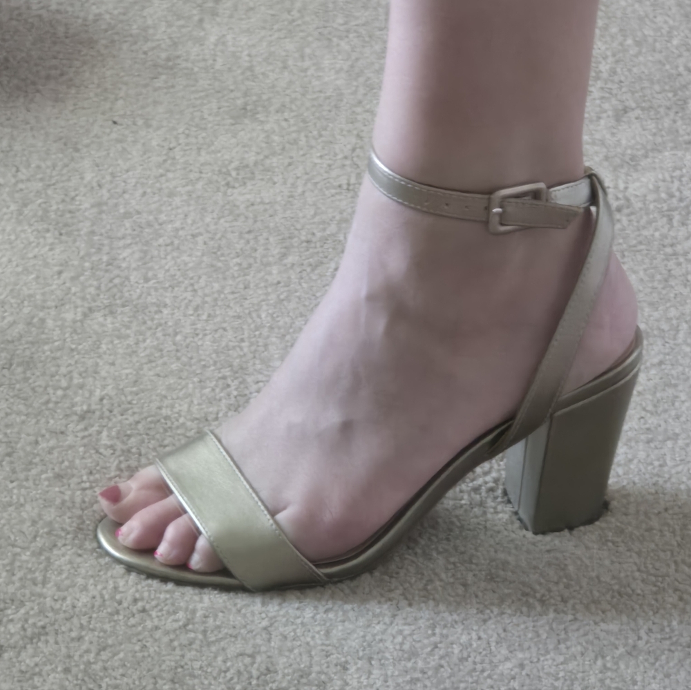 Gold Leather Ankle Strap Heels